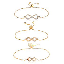 3шт 3 стили латунные браслеты-слайдеры для женщин, бесконечность