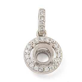 925 Sterling Silver Micro Pave Clear Cubic Zirconia Open Back Bezel Pendant Cabochon Settings, Round