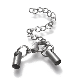 304 Stainless Steel Curb Chain Extender, with Cord Ends and Lobster Claw Clasps