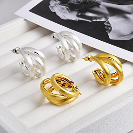 C-Shaped Brass Multi-Strand Half Hoop Stud Earrings for Women