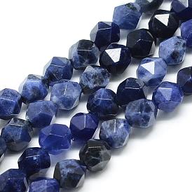 Natural Sodalite Beads Strands, Star Cut Round Beads, Faceted