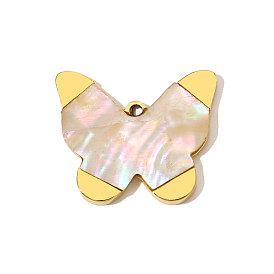 Природные подвески оболочки, Подвески в виде бабочек с 304 оправой из нержавеющей стали, реальный 18 k позолоченный, ионное покрытие (ip)