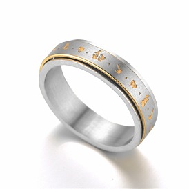 Stainless Steel Ring with Six-Character Mantra, Rotatable Ring Spinner Ring