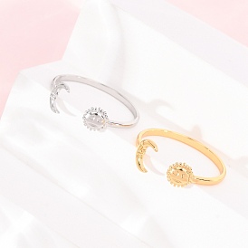 304 Stainless Steel Cuff Open Rings, Sun & Moon