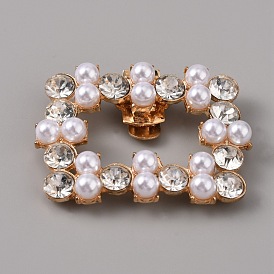 Plastic Imitation Pearl Shoe Decoration, Alloy Crystal Rhinestone Detachable Shoe Buckle Clips, Rectangle