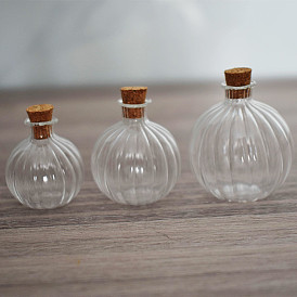 Glass Miniature Ornaments, Micro Landscape Garden Dollhouse Accessories, Pretending Prop Decorations, Striped Round Bottle with Cork