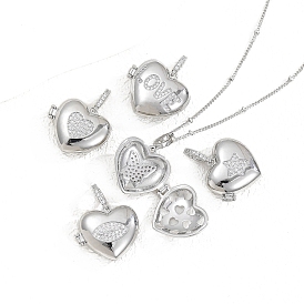 Латунные подвески с микропаве из прозрачного кубического циркония, сердце, платина