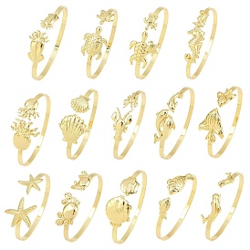 Браслеты-манжеты из латуни с морскими организмами для женщин, реальный 18 k позолоченный