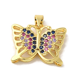 Brass Micro Pave Colorful Cubic Zirconia Pendants, Butterfly Charms