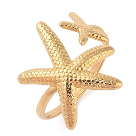 Ion Plating(IP) 304 Stainless Steel Starfish Open Cuff Rings for Women