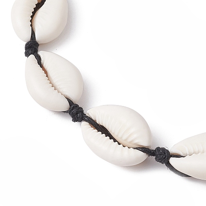 3Pcs 3 Color Natural Cowrie Shell Beaded Necklaces for Women, Waxed Cotton Cord Adjustable Necklace