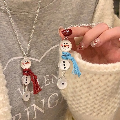 Ожерелья из сплава со стеклом, рождественский снеговик с шарфом и шнуром, серебряный цвет гальваническим