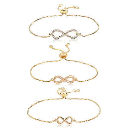 3шт 3 стили латунные браслеты-слайдеры для женщин, бесконечность