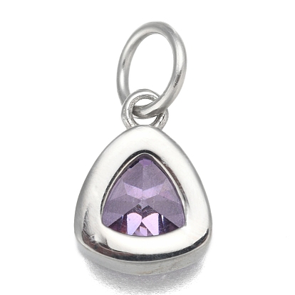 304 Stainless Steel Cubic Zirconia Pendant, Triangle, Stainless Steel Color