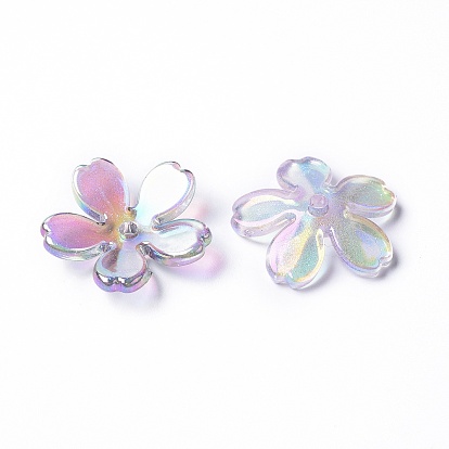 Plating Rainbow Transparen Acrylic Beads, Glitter, Flower