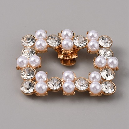 Plastic Imitation Pearl Shoe Decoration, Alloy Crystal Rhinestone Detachable Shoe Buckle Clips, Rectangle