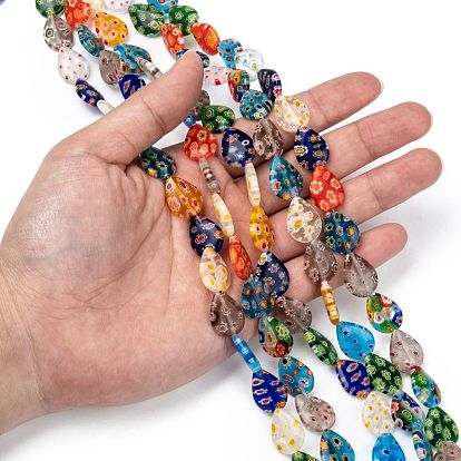 Handmade Millefiori Glass Beads Strands, Drop, 17x13x4mm, Hole: 1mm, about 21pcs/strand, 14.1 inch