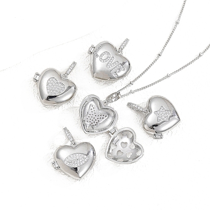 Латунные подвески с микропаве из прозрачного кубического циркония, сердце, платина