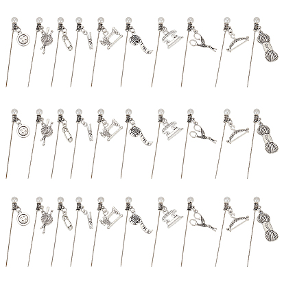 50 шт. 10 стиль шитья, булавки с железной головкой, Прямая швейная булавка для швейных поделок своими руками, с подвесками из акрилового жемчуга и сплава, моток пряжи/ножницы/булавка