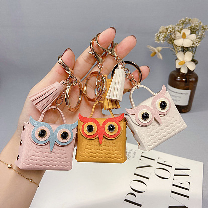 Cute Cartoon Owl Bag Charm with Tassel Fringe for Women's Car Keychain Pendant