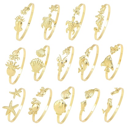 Браслеты-манжеты из латуни с морскими организмами для женщин, реальный 18 k позолоченный