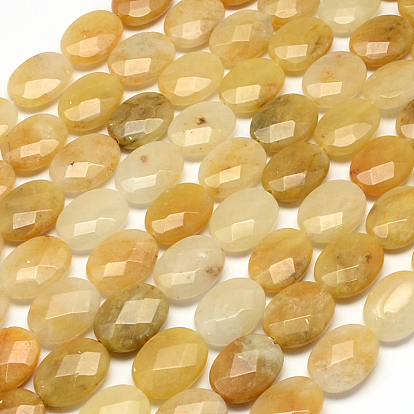 Faceted Oval Natural Yellow Jade Beads Strands, 17x13x6mm, Hole: 1mm, about 13pcs/strand, 8.26 inch