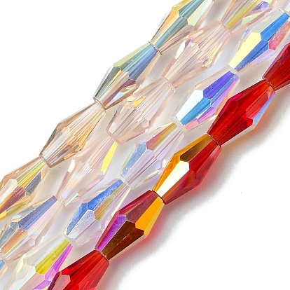 Прозрачные стеклянные бусины гальваническим пряди, с покрытием AB цвета, граненые, двухконусные