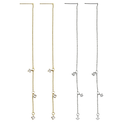 2 пары 2 цветные серьги с прозрачным кубическим цирконием, латунные серьги с длинными кисточками