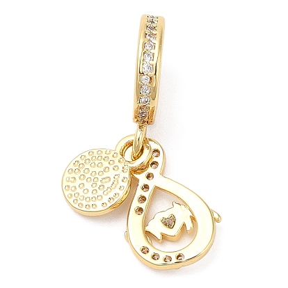 Rack Plating Brass Pendants, Glass with Cubic Zirconia, Lead Free & Cadmium Free, Long-Lasting Plated, Word