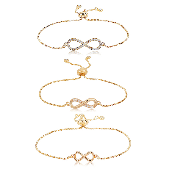 3шт 3 стили латунные браслеты-слайдеры для женщин, бесконечность