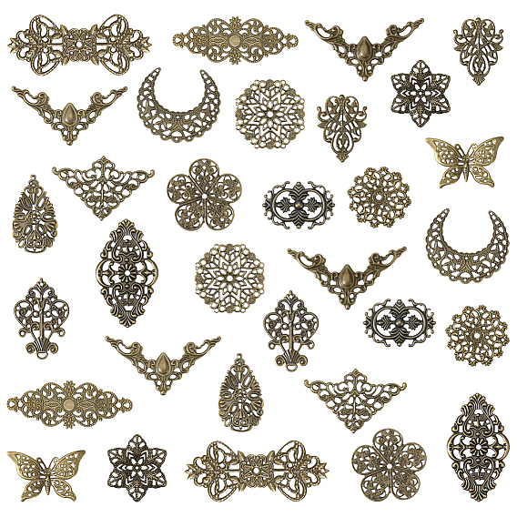 DIY Jewelry Making Kits, including 160Pcs 16 Styles Brass & Iron Filigree Joiners