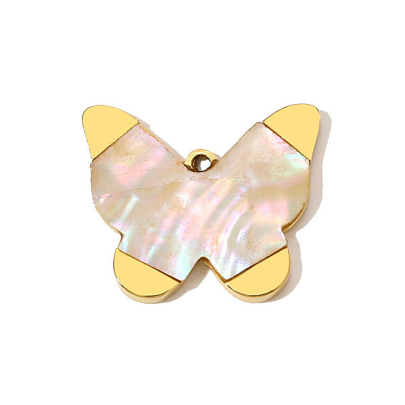 Природные подвески оболочки, Подвески в виде бабочек с 304 оправой из нержавеющей стали, реальный 18 k позолоченный, ионное покрытие (ip)