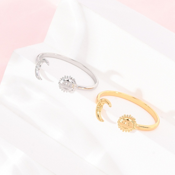 304 Stainless Steel Cuff Open Rings, Sun & Moon