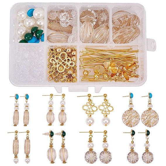 DIY Earring Making, with Brass Ball Post Stud Earrings, Tibetan Style Links, Iron Bead Spacers, Brass Open Jump Rings and Plating Acrylic Beads