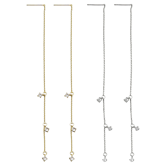 2 пары 2 цветные серьги с прозрачным кубическим цирконием, латунные серьги с длинными кисточками