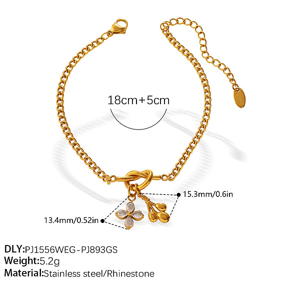304 Edelstahl-Strass-Emaille-Knoten-Charm-Armbänder für Damen, golden