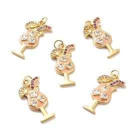 Rack Plating Brass Micro Pave Cubic Zirconia Pendants, Cadmium Free & Lead Free & Nickle Free, with Enamel and Jump Ring, Real 18K Gold Plated, Goblet