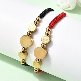 Регулируемые 304 плоские круглые браслеты из нержавеющей стали с плетеными бусинами Святого Бенедикта для женщин, золотые