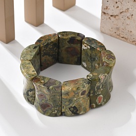 Натуральный яшмовый бисер камбаба прямоугольный браслет из бисера, эластичный браслет с массивной плиткой из драгоценных камней для мужчин и женщин