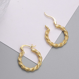 Vintage Woven Twisted Silver Earrings for Women with Personality Gold Plated Ear Hoops