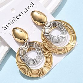 304 двухцветные серьги-гвоздики из нержавеющей стали, ионное покрытие (ip), спираль плоский круглый