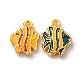 Alloy Enamel Pendants, Matte Gold Color, Fish