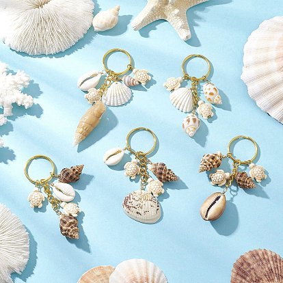 Натуральная ракушка в морском стиле с брелками из синтетической бирюзы, с железными разрезными брелоками