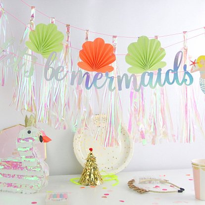 Mermaid & Shell Shaped Paper Flags, Tassel Hanging Banner, for Birthday Party Decorations
