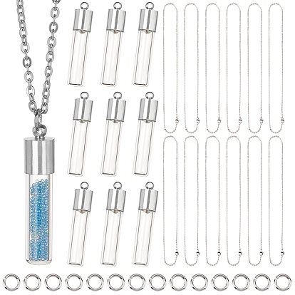 64Stück DIY Halsketten machen, mit 304 Edelstahlketten und handgefertigten Anhängern aus mundgeblasenem Glas, mit umweltfreundlichen Messing-Sprungringen