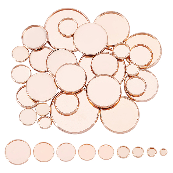 36Pcs 9 Style 304 Stainless Steel Cabochon Settings, Plain Edge Bezel Cups, Flat Round
