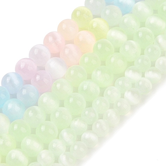 Нити из натурального селенита, окрашенные, круглые