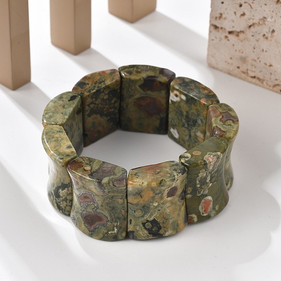 Натуральный яшмовый бисер камбаба прямоугольный браслет из бисера, эластичный браслет с массивной плиткой из драгоценных камней для мужчин и женщин