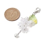 Acrylic Pendant Decorations, with Glass Imitation Pearl Beads and Alloy Lobster Claw Clasps, Flower with Leaf