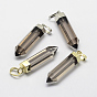 Natural Smoky Quartz Pointed Pendants, with Brass Findings, Dyed & Heated, Long-Lasting Plated, Bullet